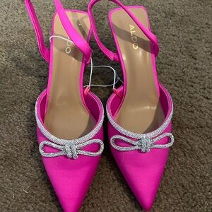 Aldo Women's Pink Slingback Heels with Silver Bow